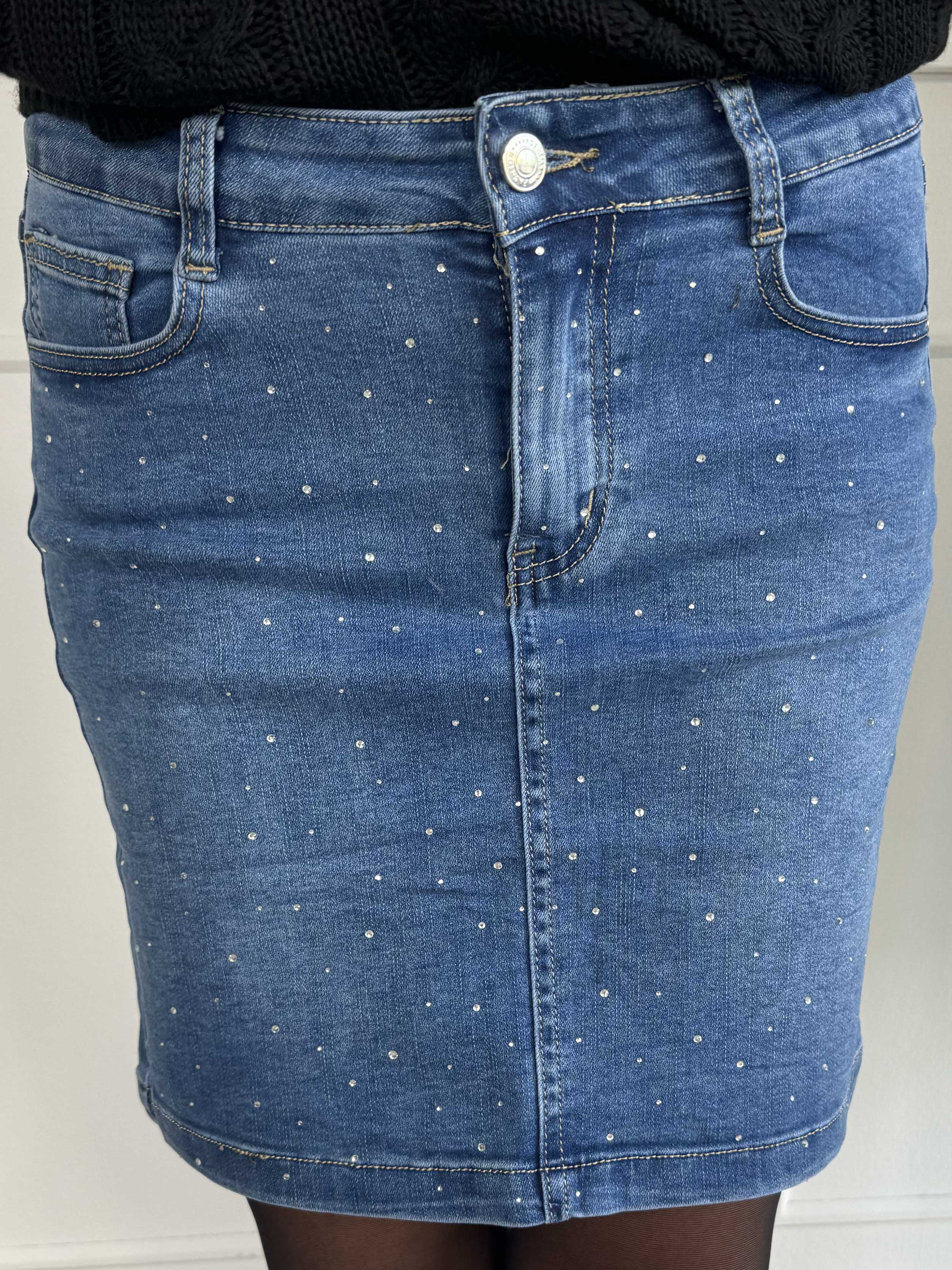 Felina - Denim nederdel pyntet med små sten